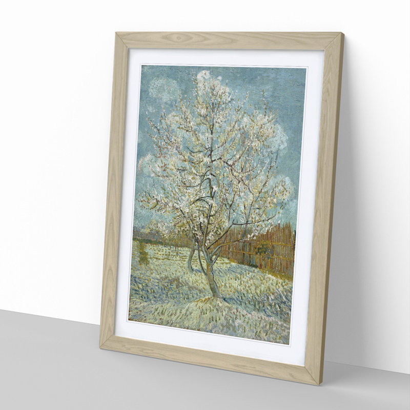 The Pink Peach Tree by Vincent Van Gogh - Picture Frame Painting Print on MDF, Oak Framed, 36cm H x 27cm W x 2cm D