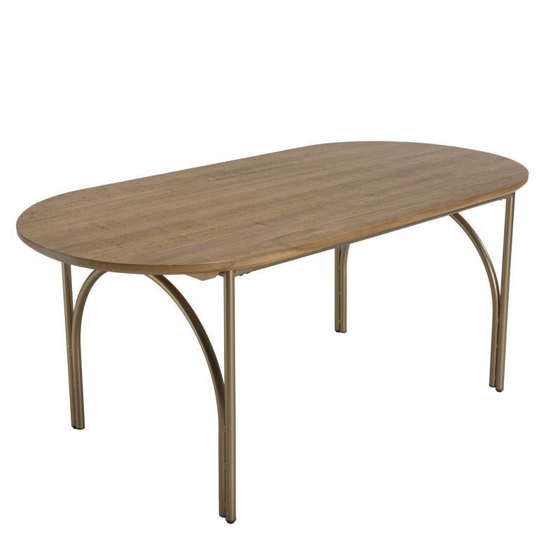 Arpita Poplar Oval Wood Top Dining Table with Iron Base, 76.5 x 180 x 90cm