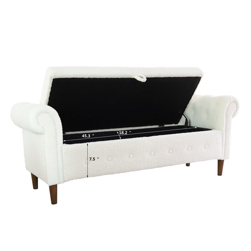 Repose-pieds de rangement rectangulaire 63 po Jamii-Leigh, 100 % polyester blanc