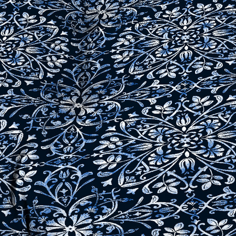 43" x 19" Damask Tufted Outdoor Wicker Bench Cushion, Navy