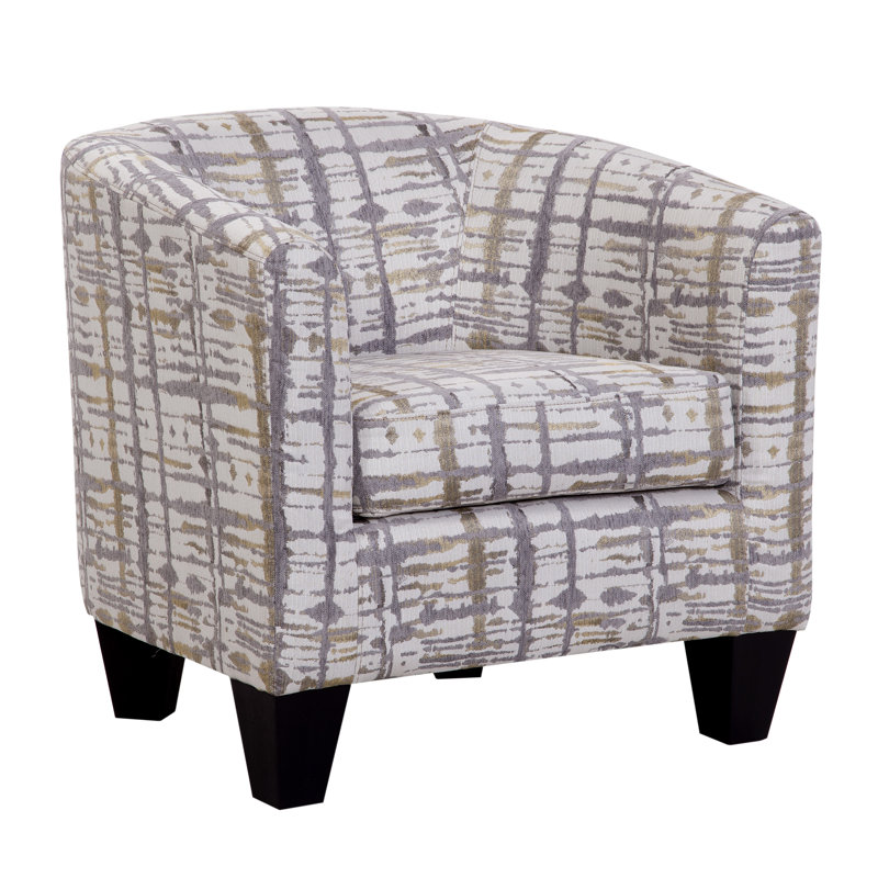 Ellen Upholstered Barrel Chair, Gold Gray and Cream Splatter