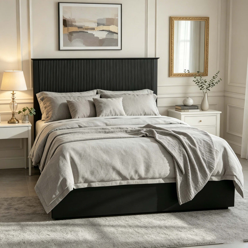 Solid Wood Bed Frame, Queen, Black