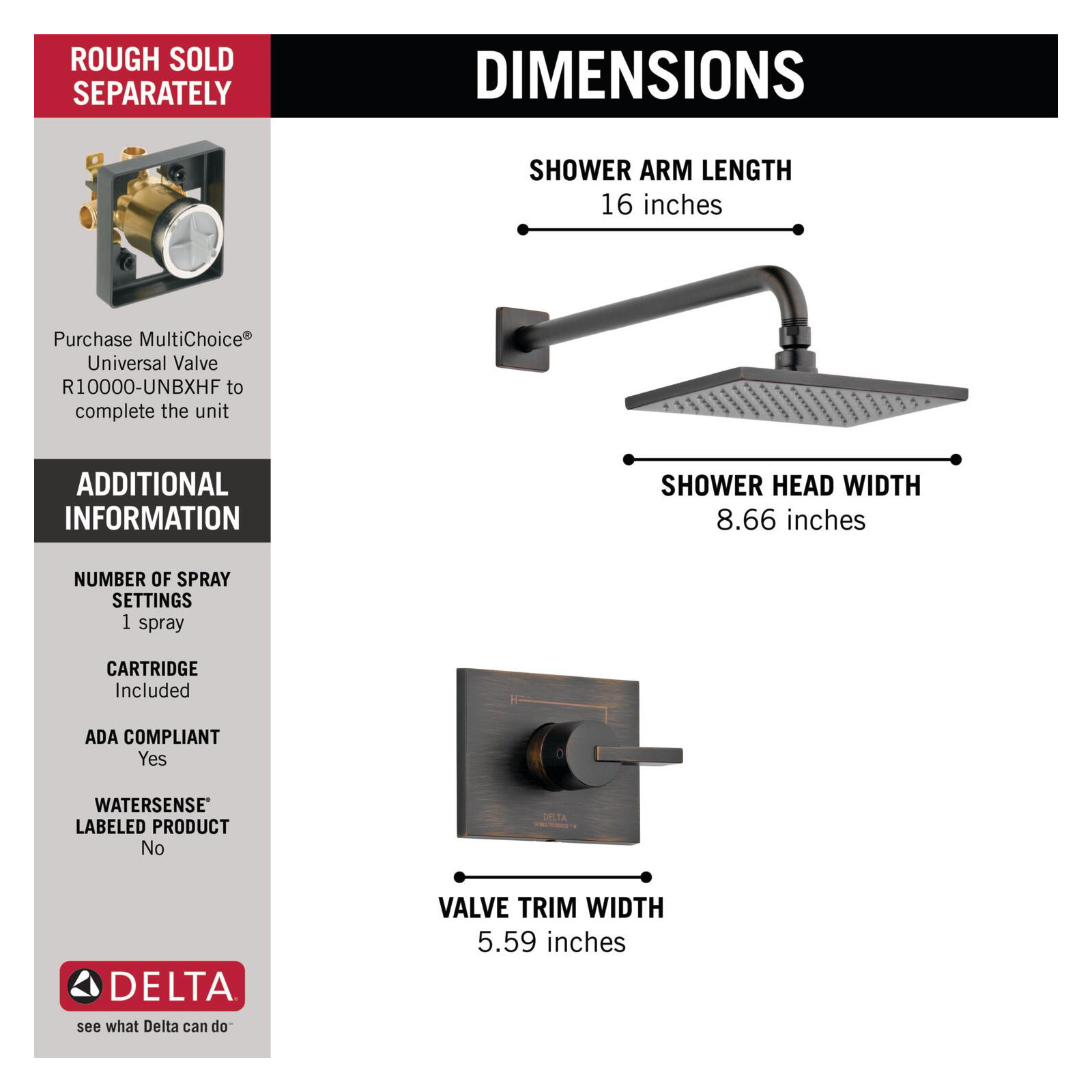 Vero 14 Series Single-Function Shower Faucet Set, Shower Valve Trim Kit, Venetian Bronze