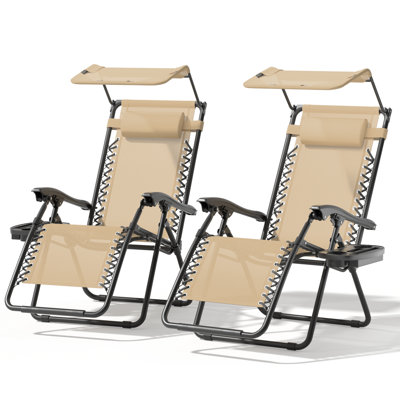 Set of 2 Zero Gravity Chairs, Folding Recliner Outdoor Lounge Chairs With Adjustable Sunshade and Cup Holder Tray by Wrought Studio
