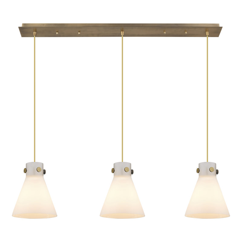 Luminaire suspendu 3 lumières Amrith, Laiton brossé, Blanc