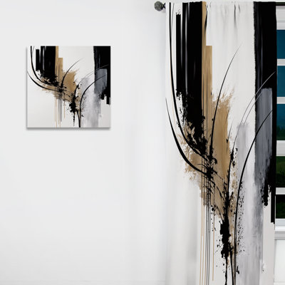 Black, White And Gold Expression II - Modern Velvet Curtain - Room Darkening - 1 panel