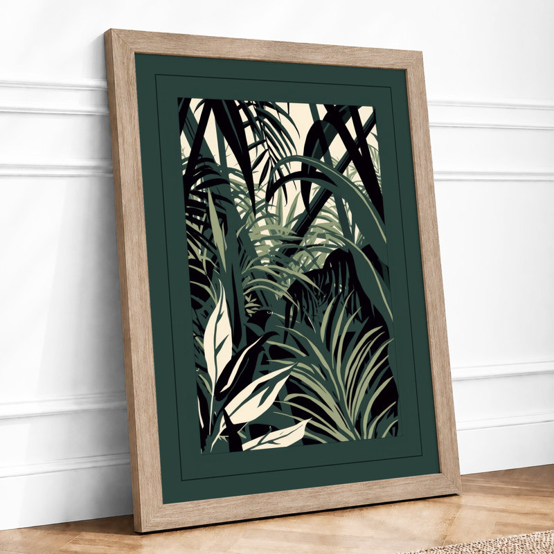 Tropical Jungle Fronds Botanical - Framed Print, A1 - 84.1 x 59.4 cm, Oak