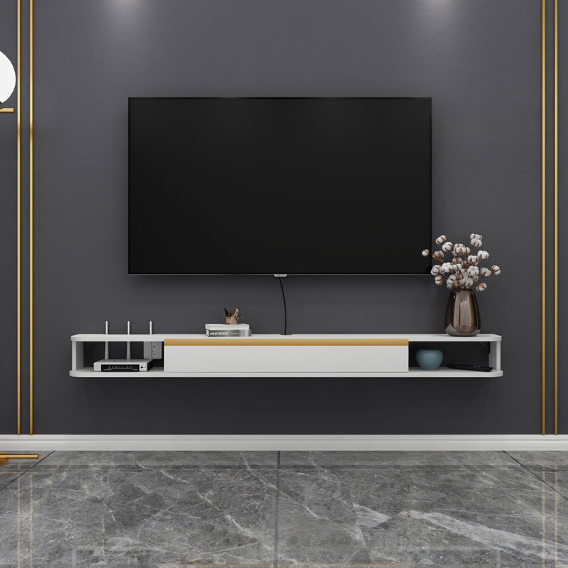 Unfinished Floating TV Stand for TVs up to 85", White, 62.99"