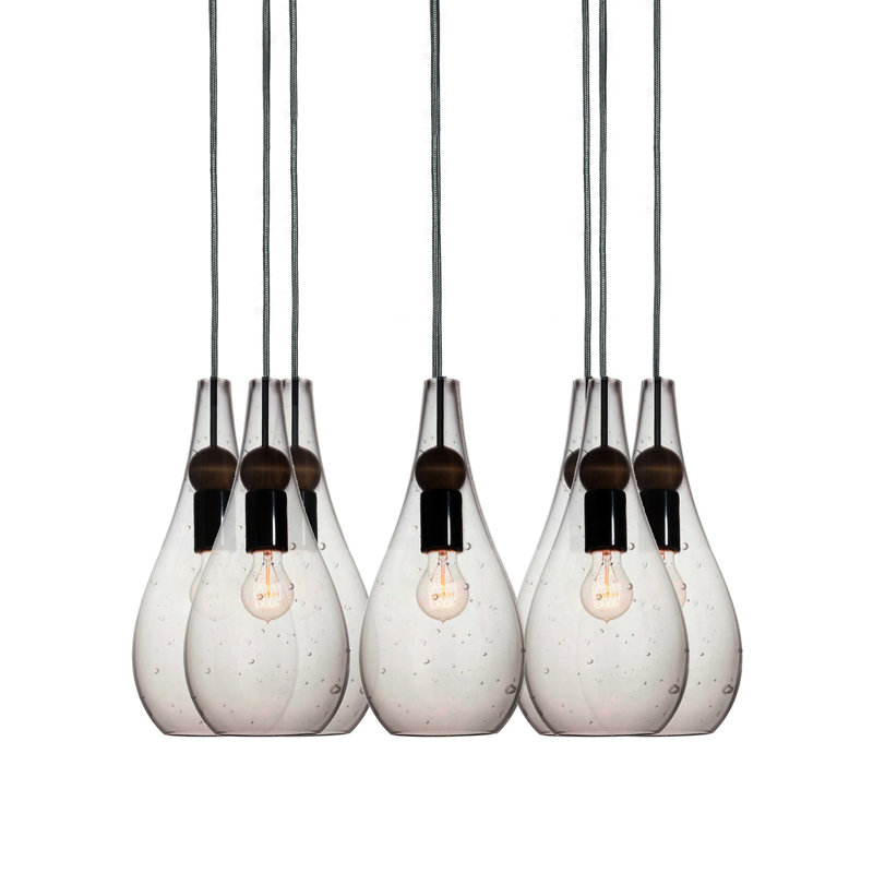 Earth 8 - Light Chandelier, Nickel Braided Cord, Clear Glass, 120" H x 16" W x 16" D
