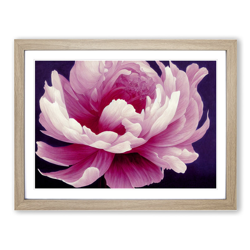 Impressive Peony Flower - Single Picture Frame Print, 34cm H x 46cm W x 2cm D, Oak
