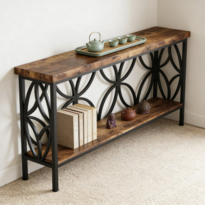 Industrial Console Table With Storage Shelves, Narrow Sofa Table For Behind Couch, Entryway, Living Room, Hallway And Office, Long Slim Design