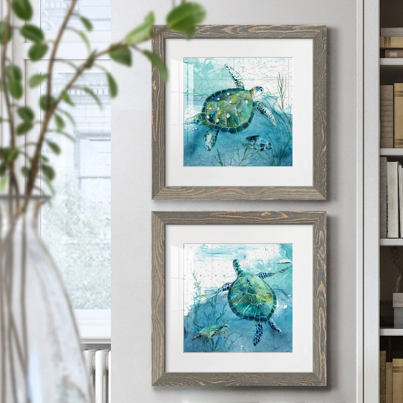 «Island Swim I», ensemble de 2 peintures, H 35,5 po x l 71 po, Papier dans un cadre photo, Gris