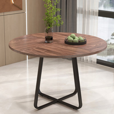 Table de salle à manger ronde pour 4 à 6 personnes, plateau de table en bois aggloméré avec pieds en métal, table de cuisine moderne avec base en X, grande table ronde pour salle à manger, salon, appartement.