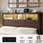 Bed Frame with Bookcase Storage Headboard and Footboard, LED Lights, Charging Station-416946863-409050994