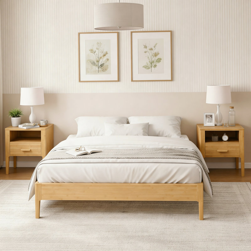 Solid Woood Platform Bed Frame, Natural, Full
