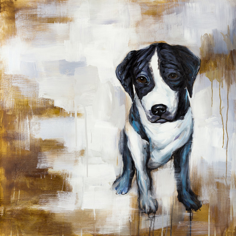 « assis dog », reproduction de peinture à l’huile sur toile tendue, H 36 po x l 36 po x P 1,5 po