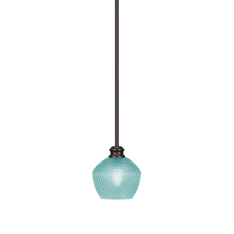 Mini-luminaire suspendu avec tige en verre texturé turquoise 6 "Edge, Espresso