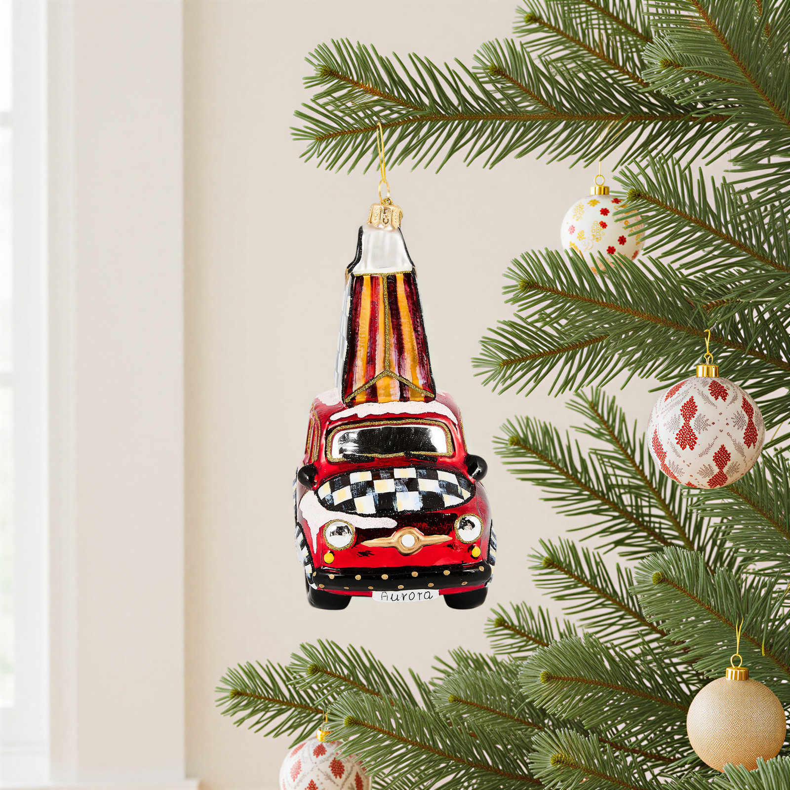 Christmas Shopping Car Glass Ornament