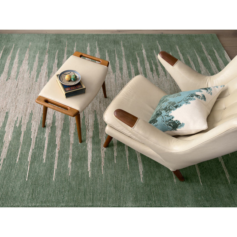 Abrash Ikat Hand-Tufted Wool Area Rug Cut/Loop Pile, Forest, 2' x 3'