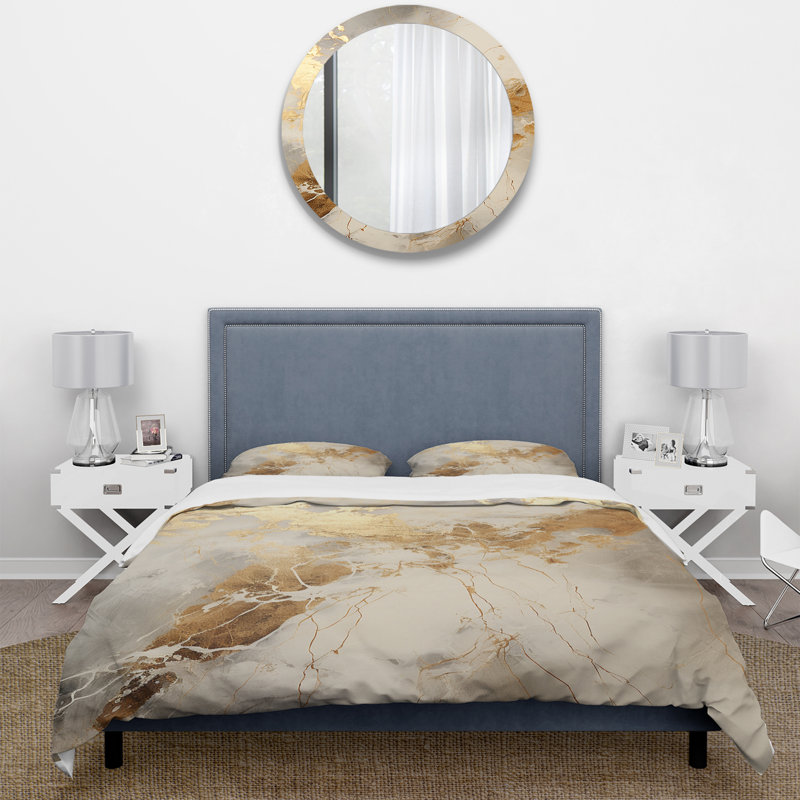 Ensemble de housse de couette beige et or Lightning III - formes abstraites, Housse de couette très grand et 2 très grandes t