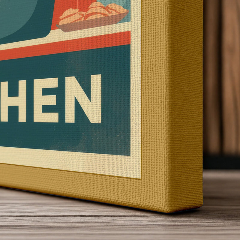 Kitchen Shelves Retro - Wrapped Canvas, 24x16 - 61.0 x 40.6 cm, Ochre Border