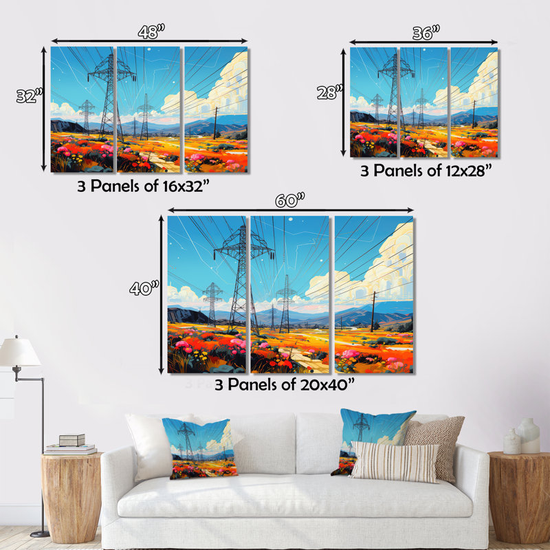 Lignes électriques «Gridscape Serenade I» - art mural grandes lignes électriques, H 16 po x l 32 po x P 1 po