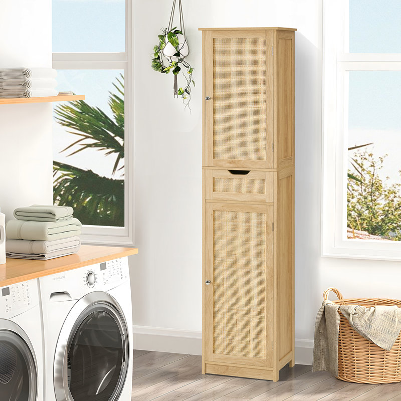 Armoire de rangement haute 67,13 po avec 2 portes et 1 tiroir, Naturel