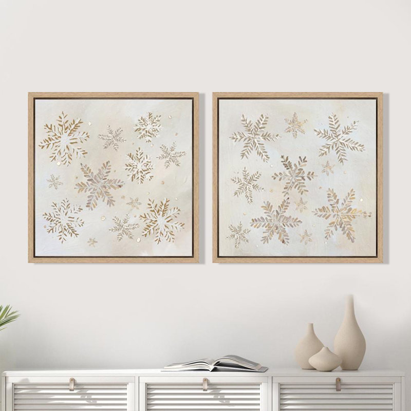 Impression sur toile encadrée de flocons de neige, H 16 po x l 16 po, Blanc