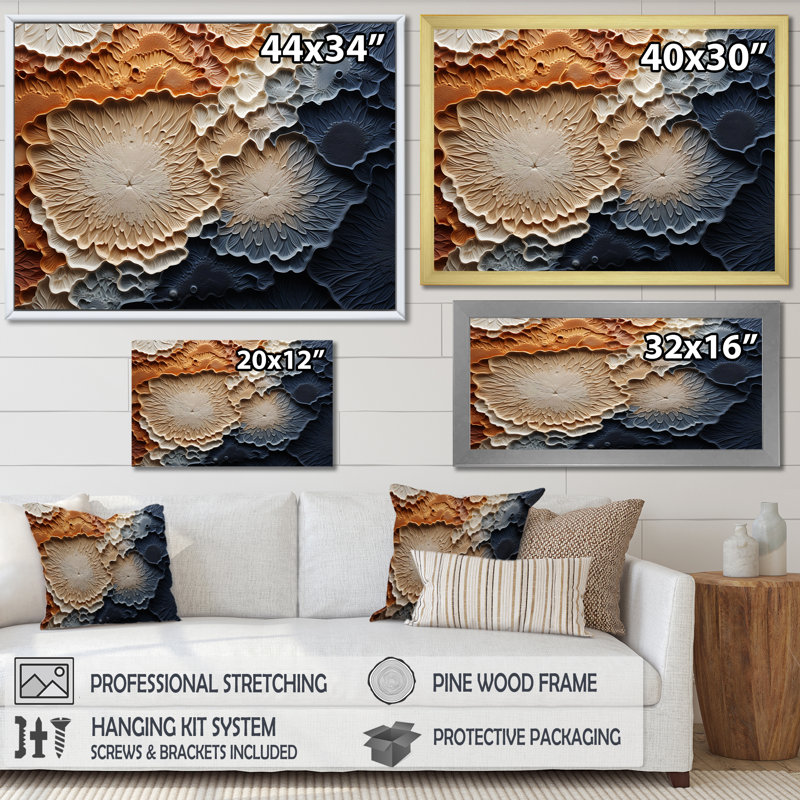 Géode de pierre minimalisme beige et bleue sur toile, H 30 po x l 40 po x P 1,5 po, Cadre flottant noir
