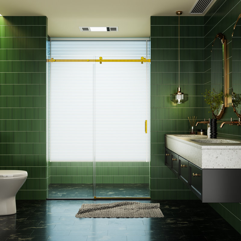 50-54" W * 76" H Frameless Single Sliding Shower Doors, Bathroom Sliding Shower Door, 5/16" (8mm) Thick Sgcc Tempered Glass Door, Reversible Installation, Brushed Gold