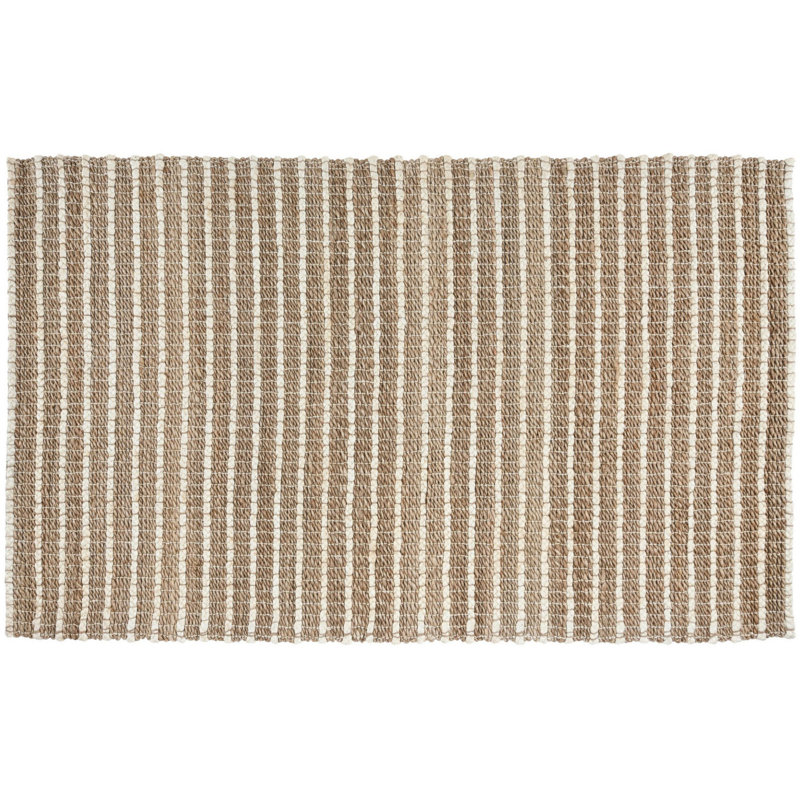 Josie Area Rug, Handwoven Jute, Braided And Coiled White Stripes, Rectangle 9' x 12'