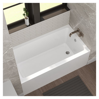 Baignoire de trempage en alcôve de 60 po en acrylique avec jupe en blanc brillant, bonde droite, bonde à main torsadée chromée incluse