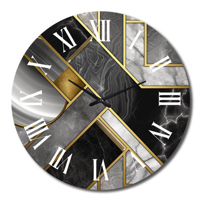 Horloge murale moderne en marbre granit avec touches dorées III