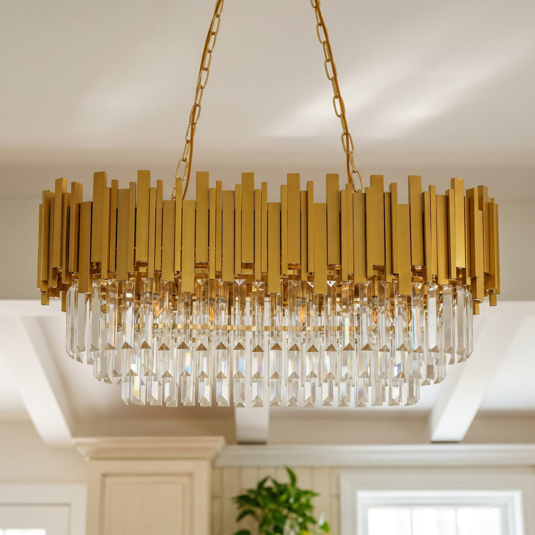 31.49" Luxury Gold Oval Tiered Crystal Chandelier, E14 Base, Bulb Excluded