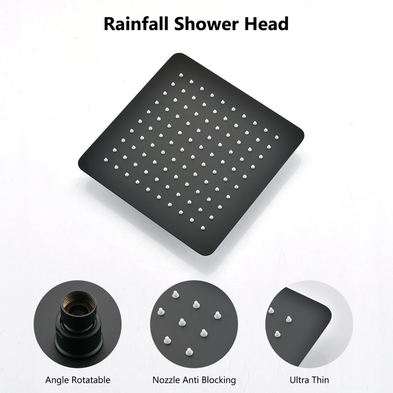 Système de douche à pluie en acier inoxydable 10 po avec douche à main Topcroft, Noir mat