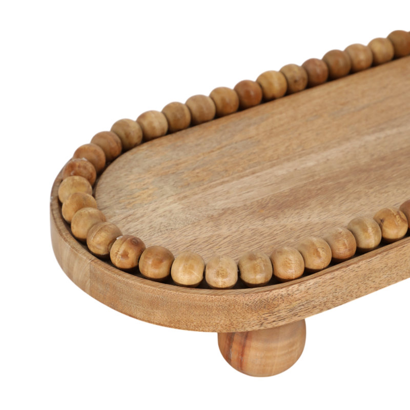 Derksen Decorative Beaded Oval Tray with Ball Feet for Coffee Table Decor - Stylish Home Decor Accent for Kitchen, Jewelry, and Trinket Tray, Brown