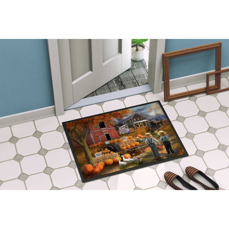 Iyed Non-Slip Doormat, Fall Amish Pumpkin Stand