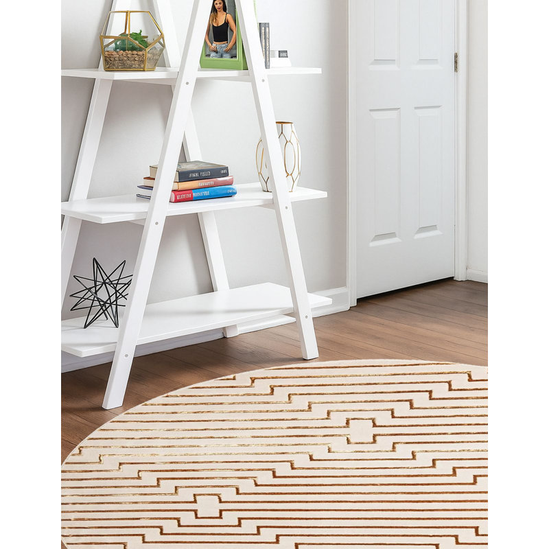 Tapis contemporain blanc Falco, Rond 3 pi 1 po