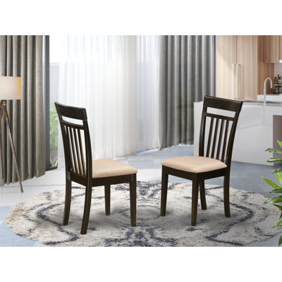Capri Dining Room Chairs - Linen Fabric Upholstered Solid Wood Chairs, Set of 2, Cappuccino