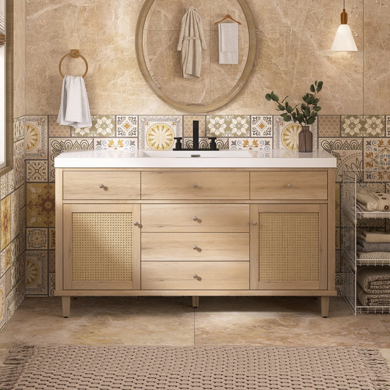Meuble-lavabo simple 60 po avec plateau en résine, Brun