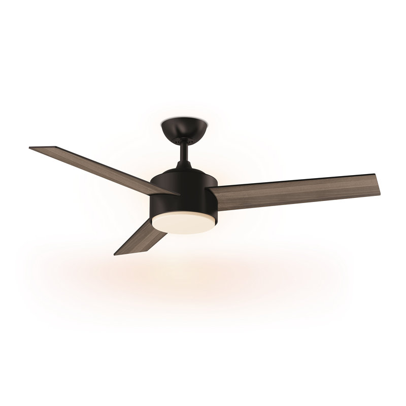  Ventilateur de plafond d'intérieur à DEL à 3 pales de 52 po à intensité variable en bois foncé avec lumière vive 3CCT, télécommande à 6 vitesses, moteur à courant continu réversible et minuterie, tiges descendantes de 5 po / 10 po