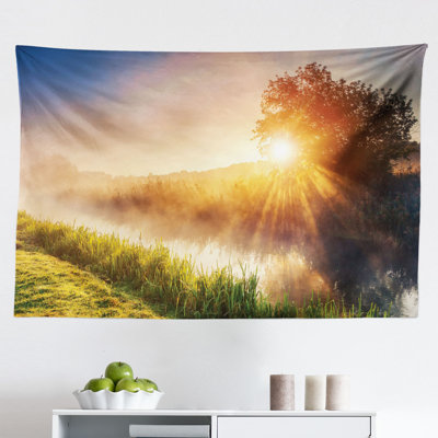 Ambesonne Nature Tapestry, River With The Grass In Sun Rays Beams Tree Dramatic Ukraine Rural Print, Fabric Wall Hanging Decor For Bedroom Living Room -  East Urban Home, F5538D87436D475BBFDB015C09699801