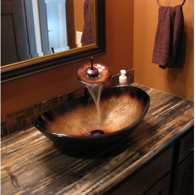 Novatto 14.5'' Copper;Black Glass Oval Bathroom Sink