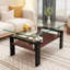 Table basse rectangulaire, plateau en verre trempé avec panneau de fibres à densité moyenne, table moderne-230179602