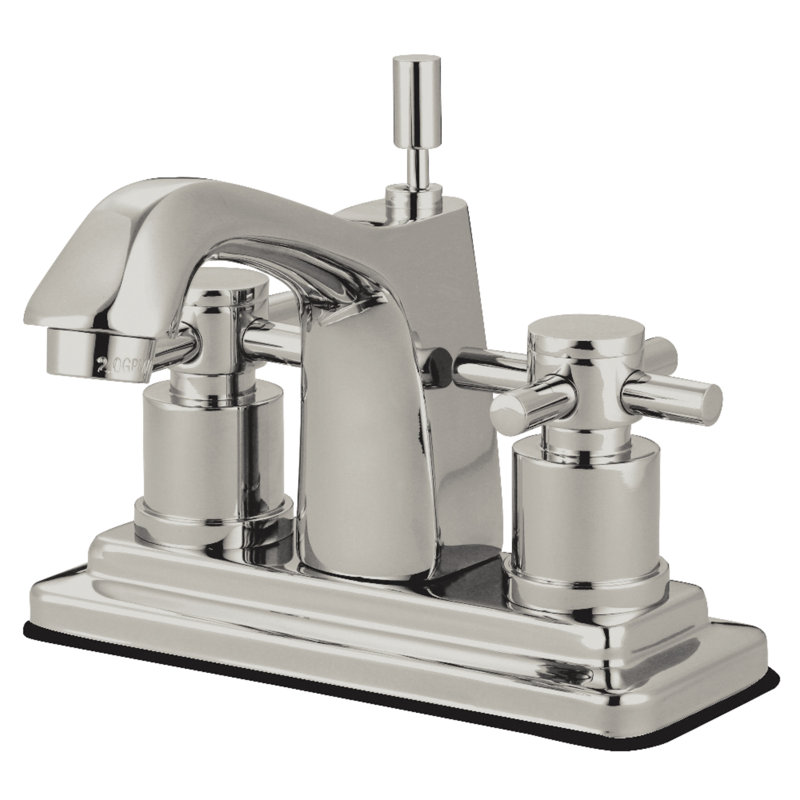 Robinet de salle de bain central à poignée double avec drain South Beach, Nickel satiné