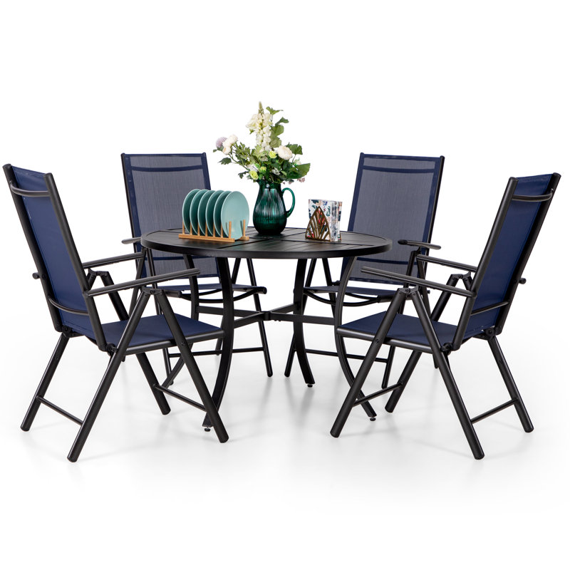 Ensemble repas d'extérieur 5 pièces avec chaises pliantes portatives Salem, Bleu marine