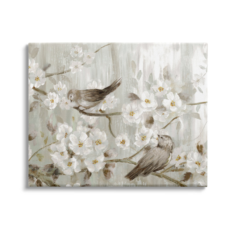 «Birds On Spring Blossom Tree Branches Farmhouse», peinture sur toile tendue par Nan, H 16 po x l 20 po x P 1,5 po