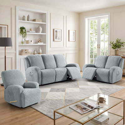 Soft Jacquard 1-2-3-Seat Sofa Slipcover with Stretch Bottom Couch Cover, Machine Washable Furniture Protector with Side Pockets