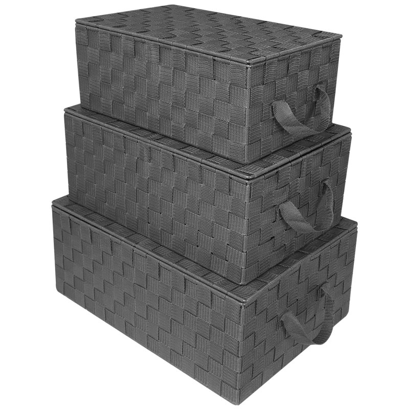 Sorbus Stackable Woven Basket with Lid and Carry Handles 3 Pack, Gray