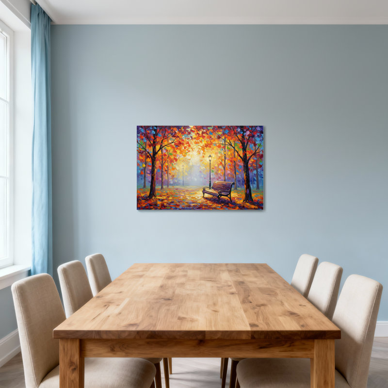 Paysage et nature, arbres d'automne, banc, lumière, feuilles colorées, H 20 po x l 30 po